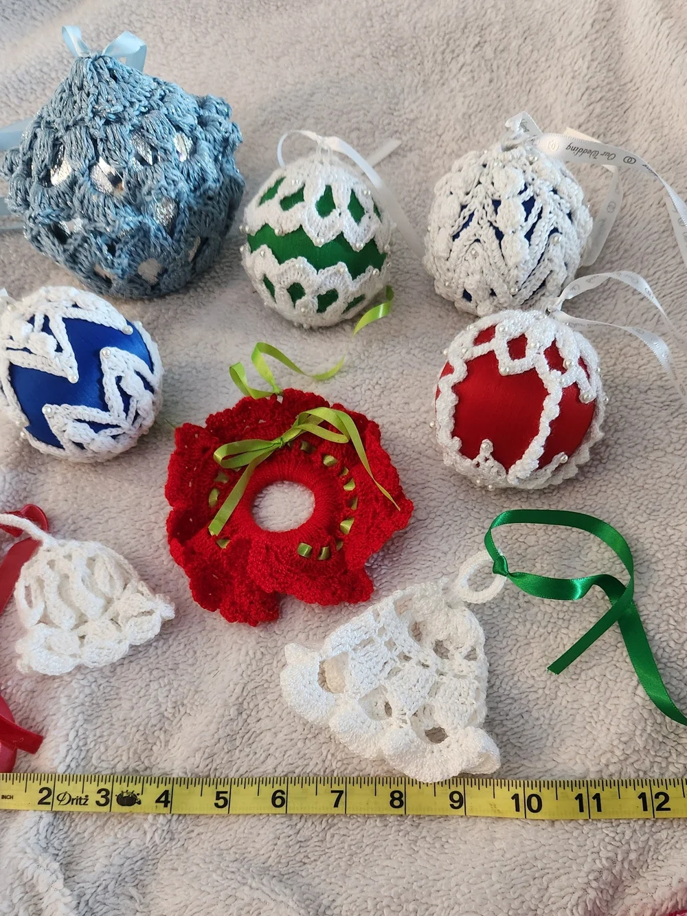 Vintage Handmade Crochet Christmas Ornaments Lot of 8 - Victorian Lace Style